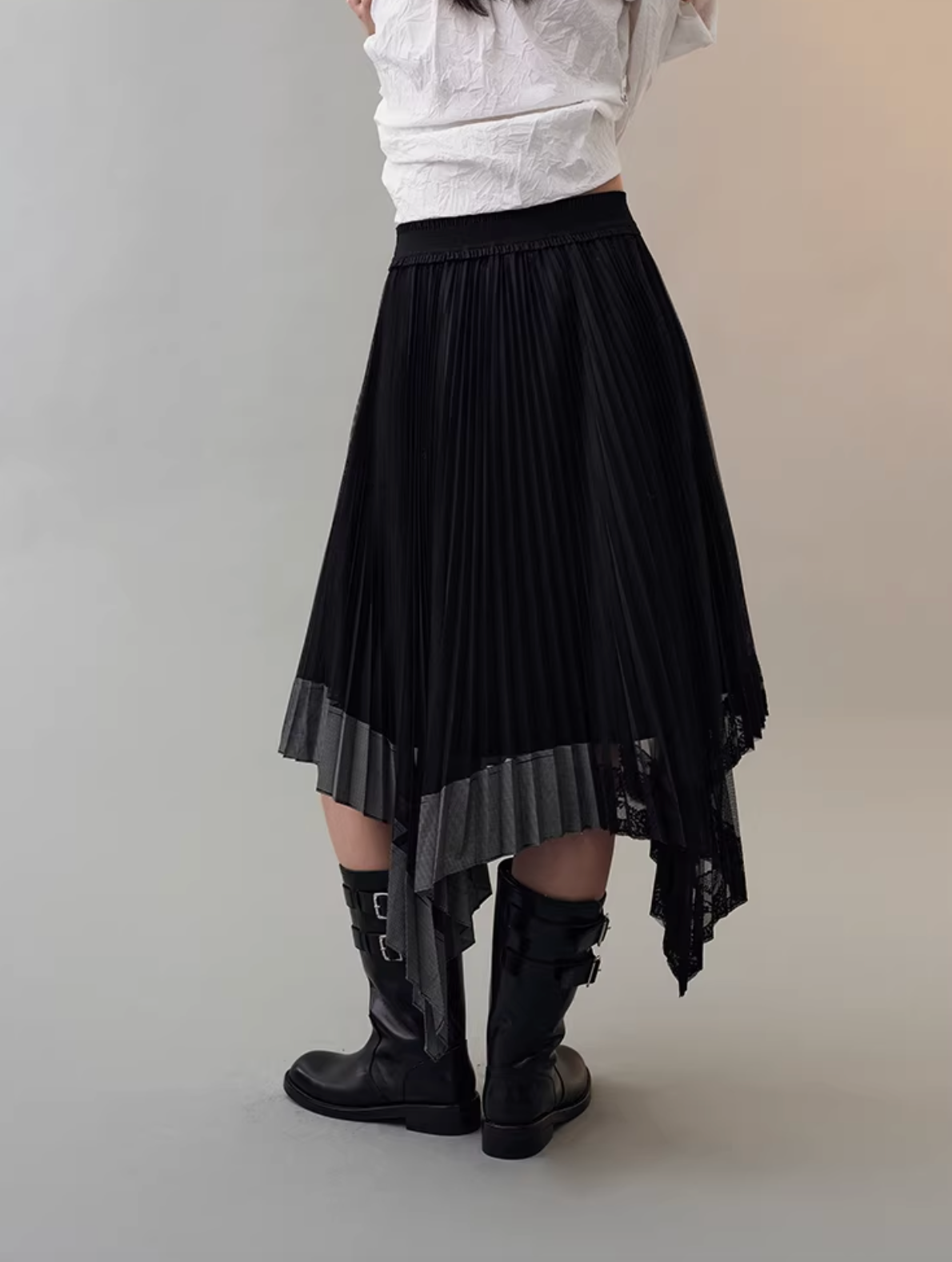 Pleated Mesh A-Line Midi Skirt