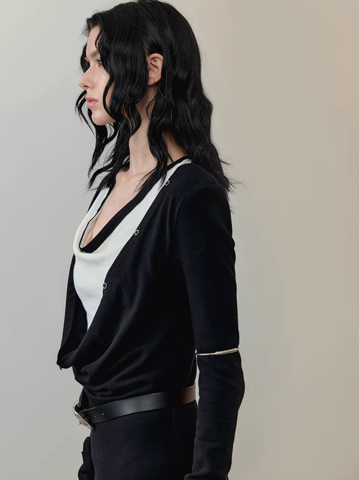 Double-Draped Neck Contrast Slit Maxi Dress