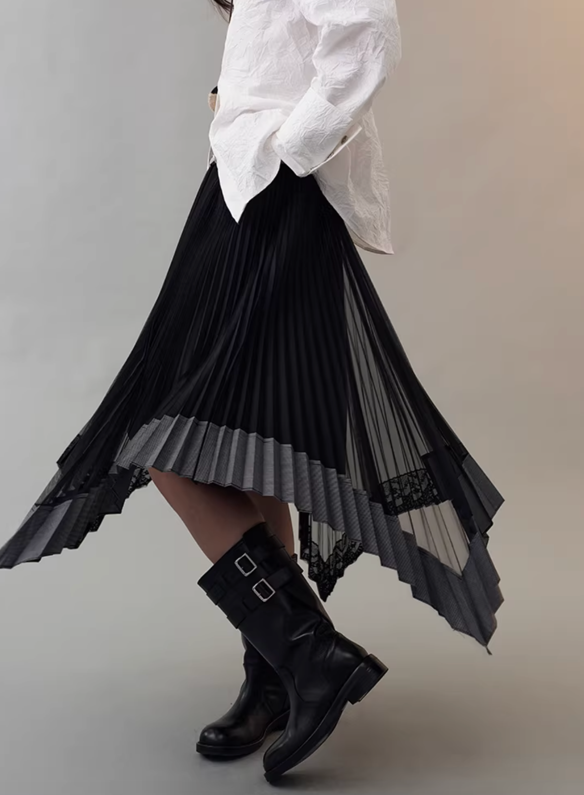 Pleated Mesh A-Line Midi Skirt