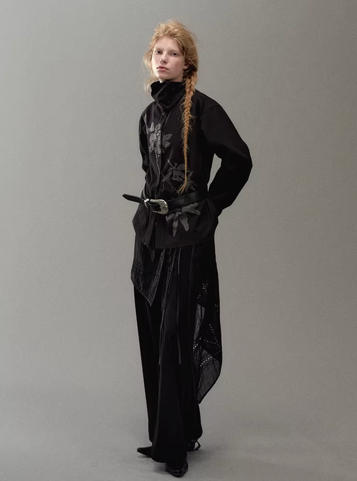 Floral Branch Print Hooded Scarf Shirt