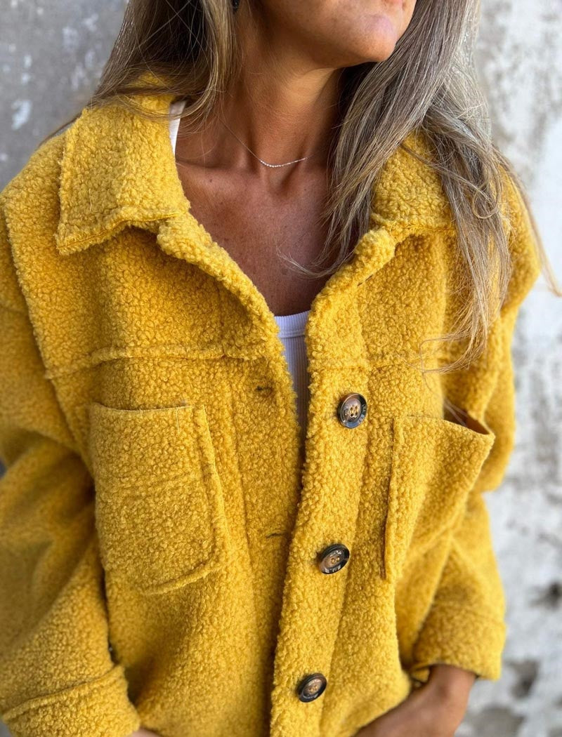 Button-Up Sherpa Jacket with Pockets