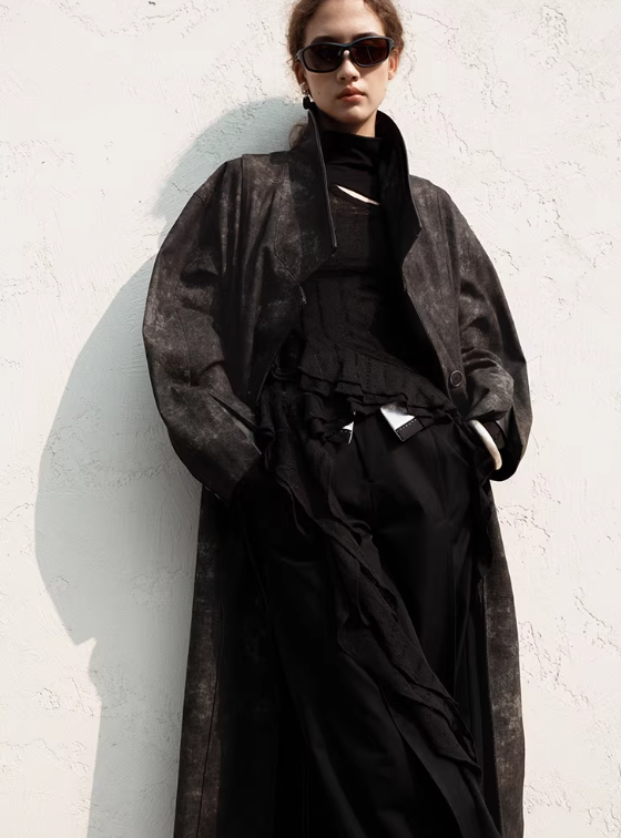 Post-Apocalyptic Denim-Patch Leather Coat