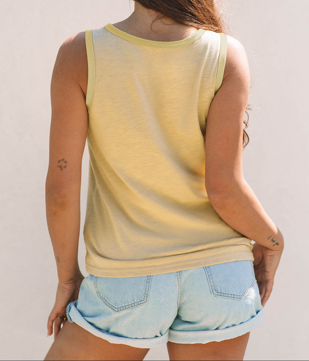 Tan Metallic Sheen Edge Scoop Neck Tank Top