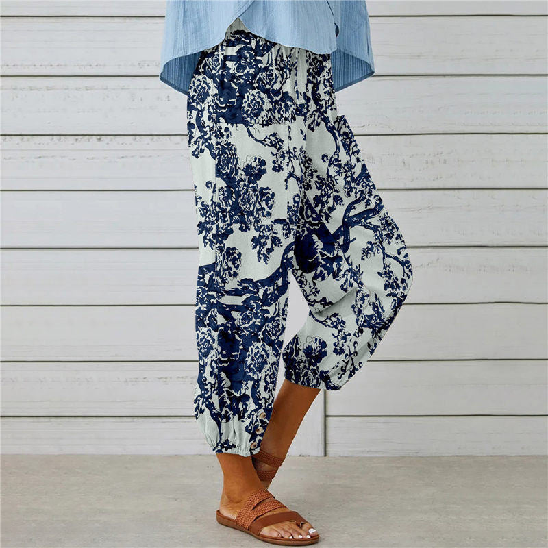Linen Drawstring Cropped Jogger Pants | High Waist Casual Trousers