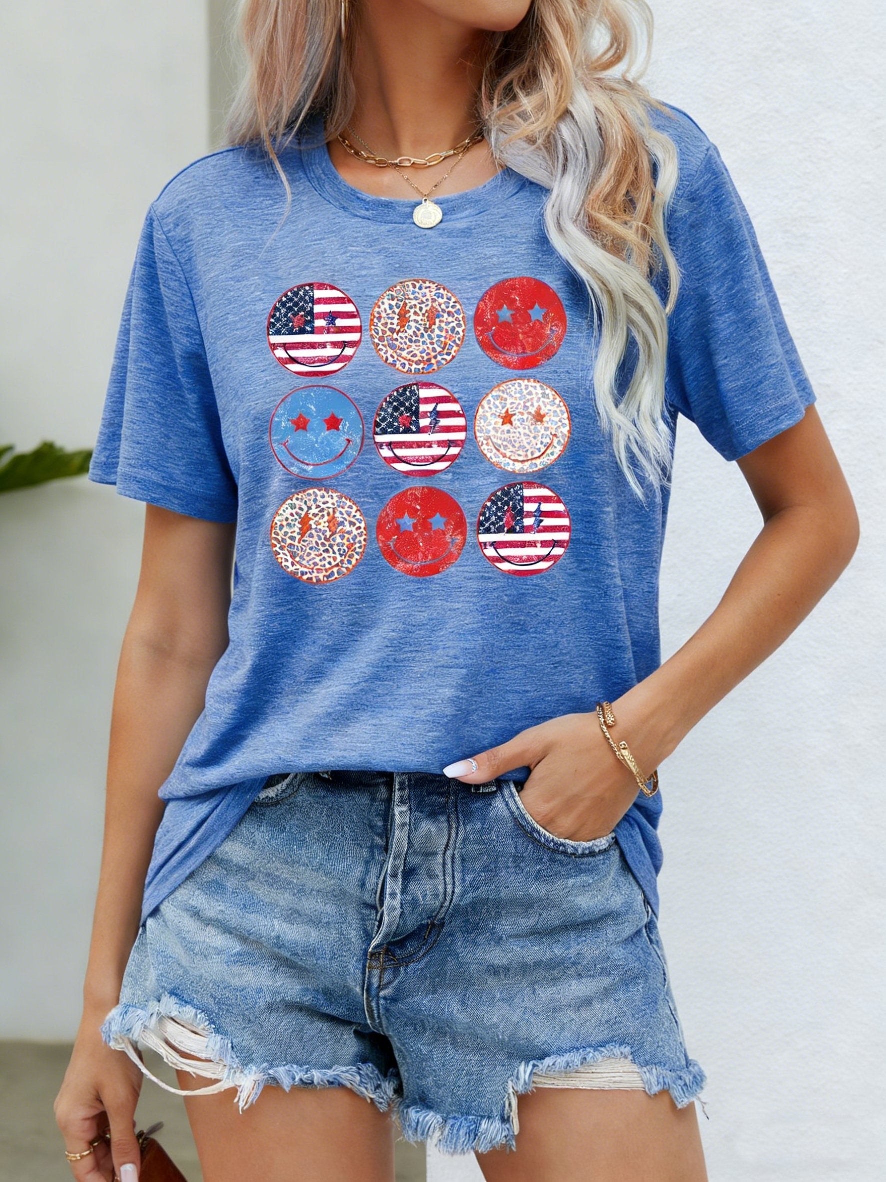 3D Printing Crew Neck Short Sleeve Independance Day Loose Going Out Casual T-Shirt