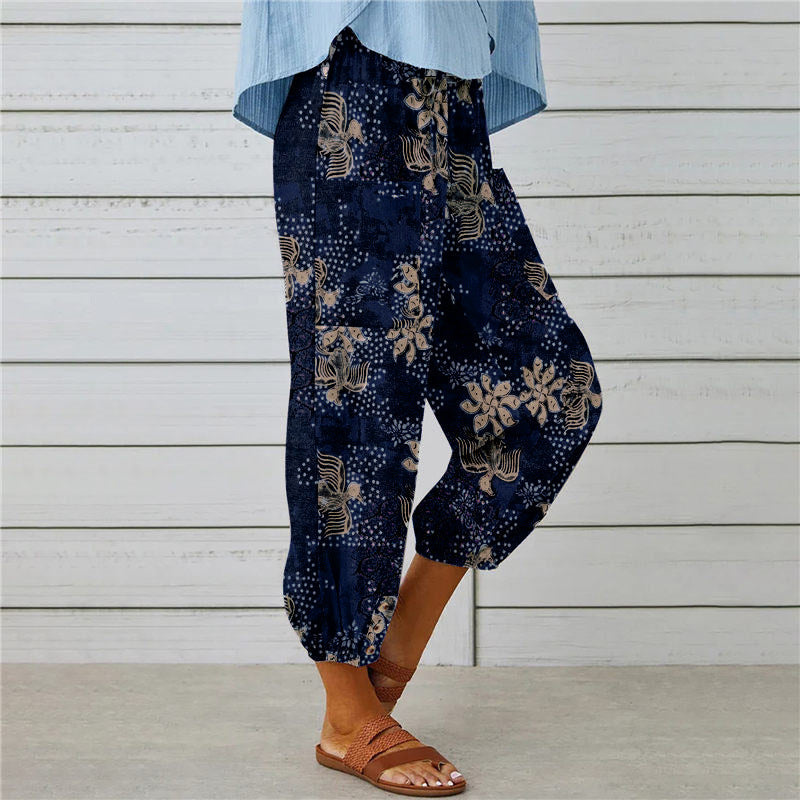 Linen Drawstring Cropped Jogger Pants | High Waist Casual Trousers