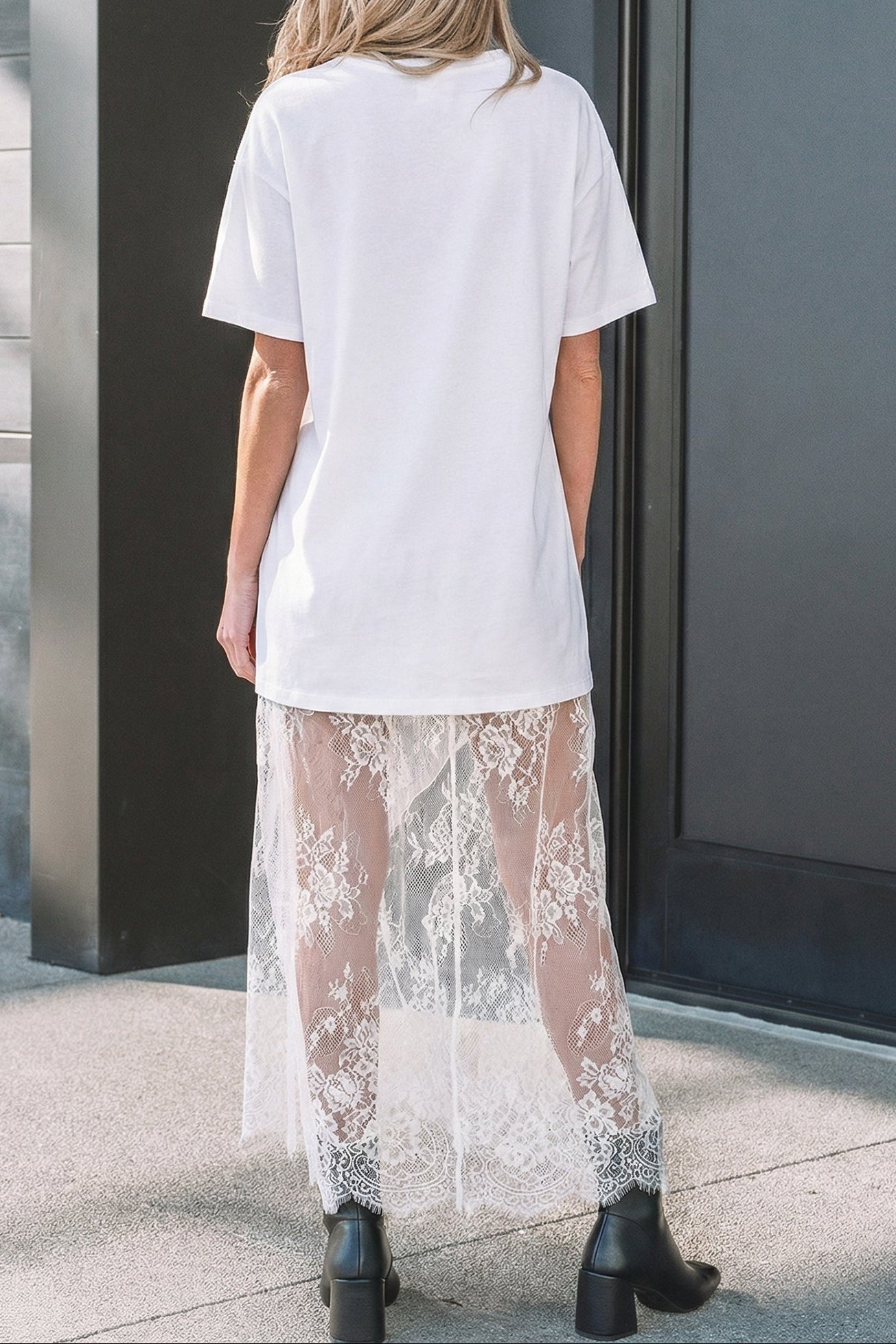 White Floral Patchwork Short Sleeve T Shirt Loose Maxi Dress
