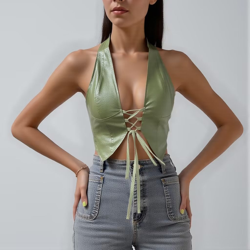 Halter Lace-Up Corset Crop Top | Trendy Going-Out Cami
