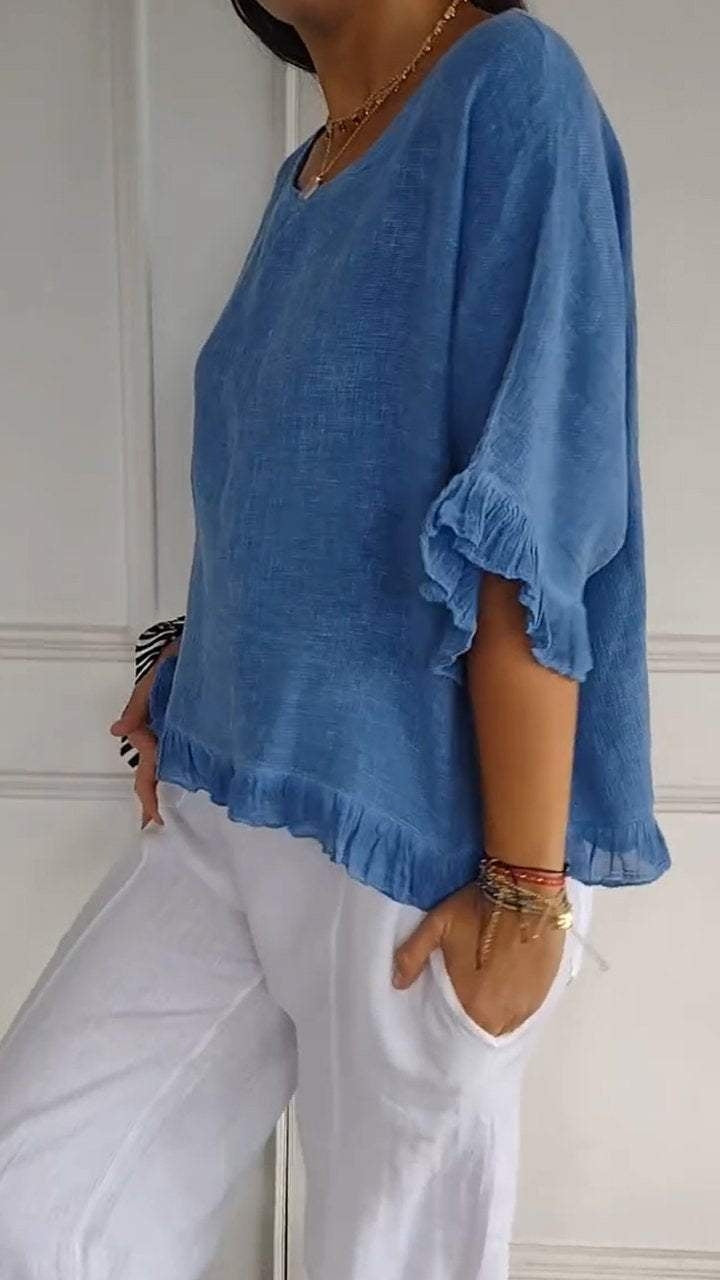Cotton-Linen Relaxed Short Sleeve Shirt | Casual Summer Top