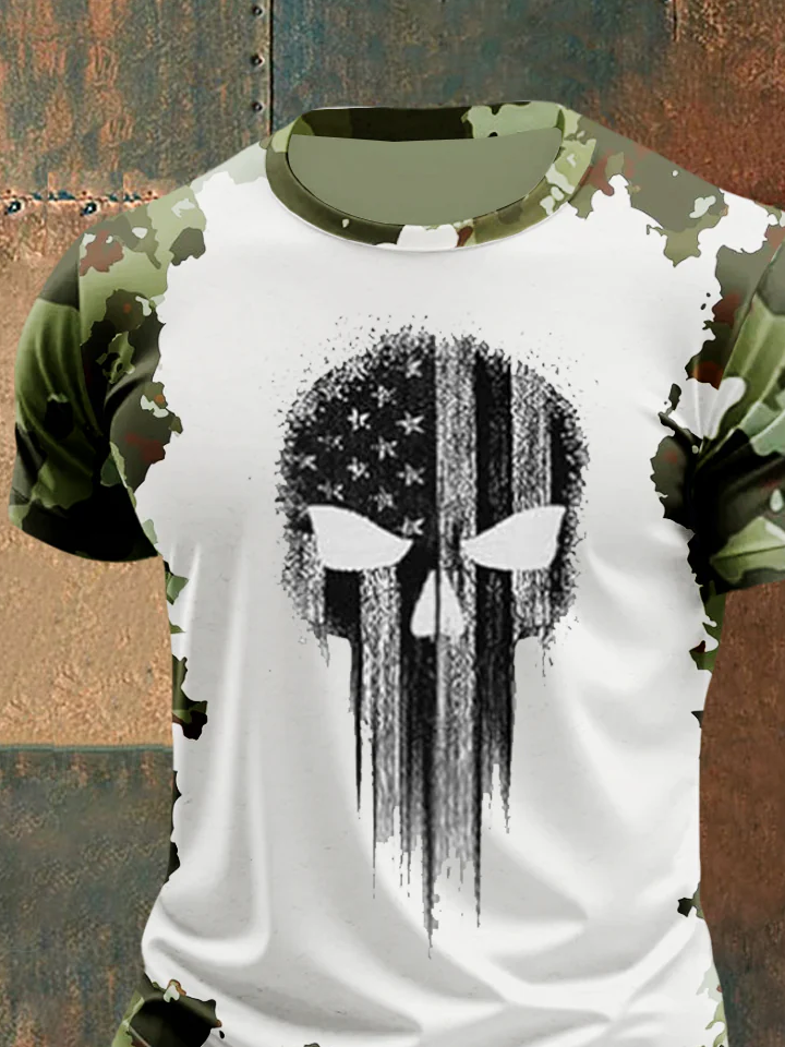 Men's Skull Camouflage Print Short Sleeve T-Shirt