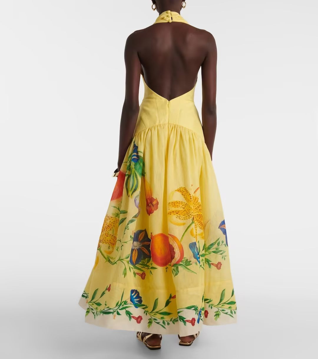 Printed Halter Backless Maxi Dress | Resort Vacation Wear