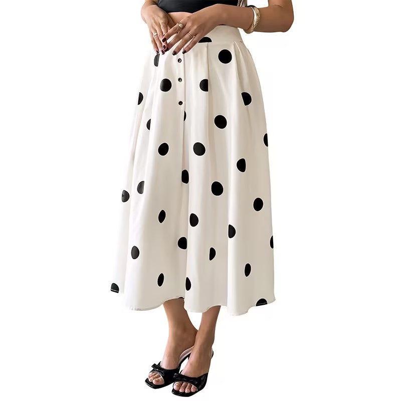 White Polka Dot Elastic Waist A-Line Skirt | Retro Elegant Boutique Skirt