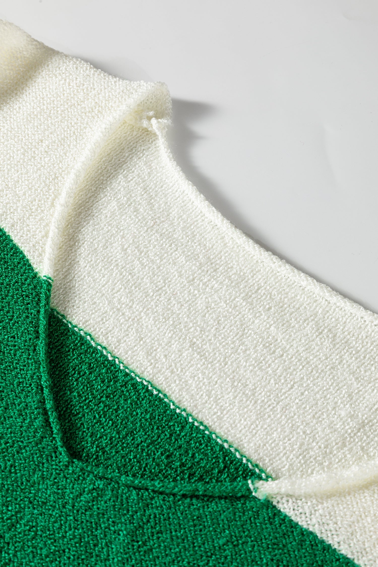 Green Stripe Loose Color Block Drop Shoulder Bubble Sleeve Sweater