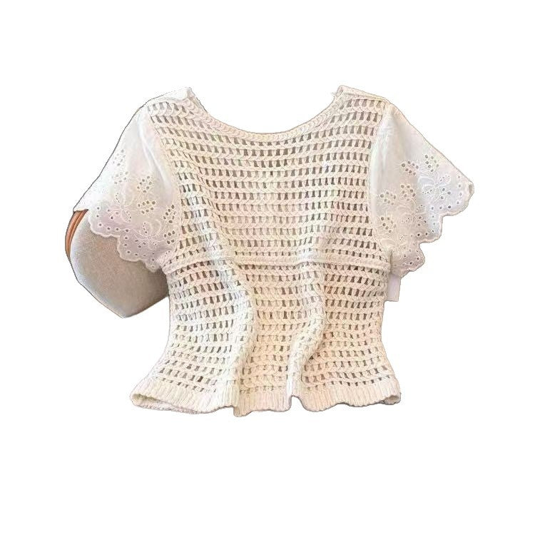 Korean Hollow Jacquard V-Neck Knit Cardigan Top