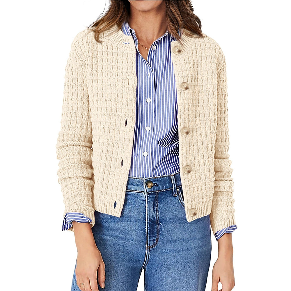 Solid Round Neck Knit Cardigan Sweater | Casual Commuter Basic Layering Top