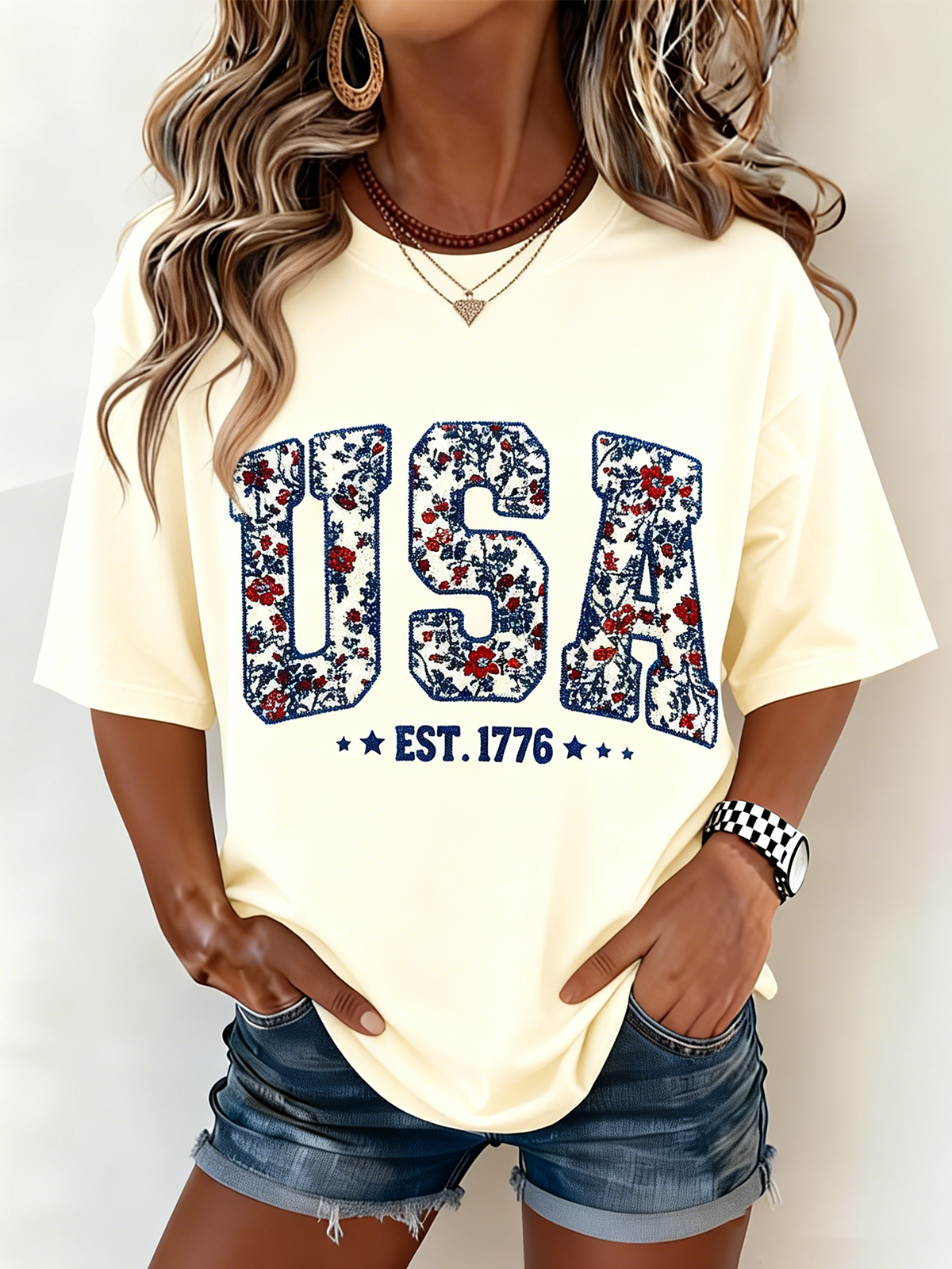 250th anniversary Independence Day Crew Neck Cotton Casual T-Shirt