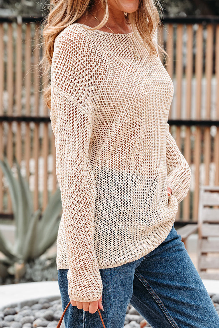 Smoke Gray Crochet Hollow-out Jumper Top Sweater
