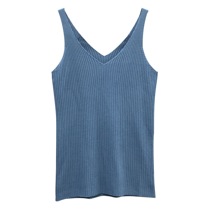 V-Neck Ribbed Knit Cami Top | Elegant Sleeveless Layering Tank