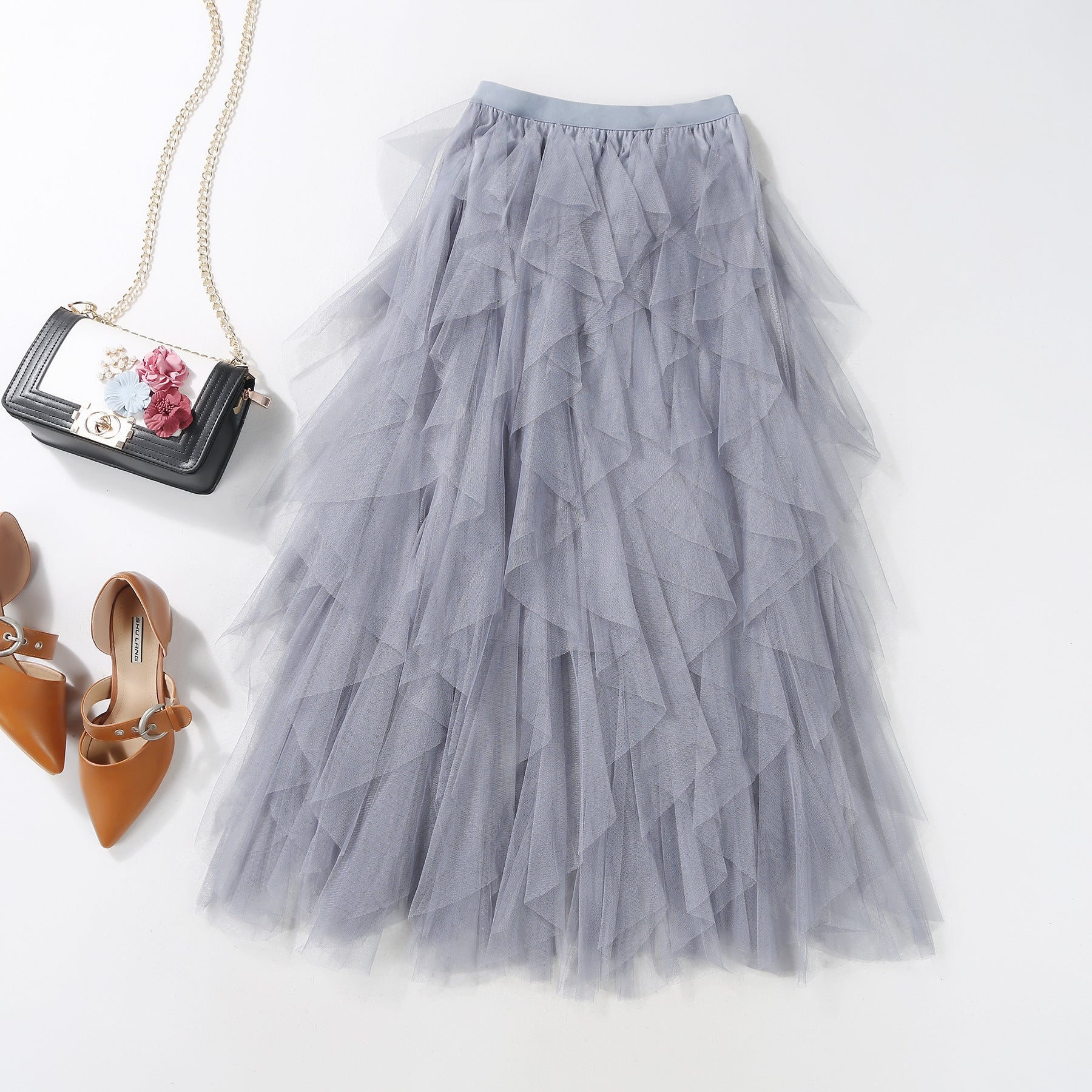 Asymmetrical Layered Mesh Midi Skirt | Romantic Tiered Cake Skirt