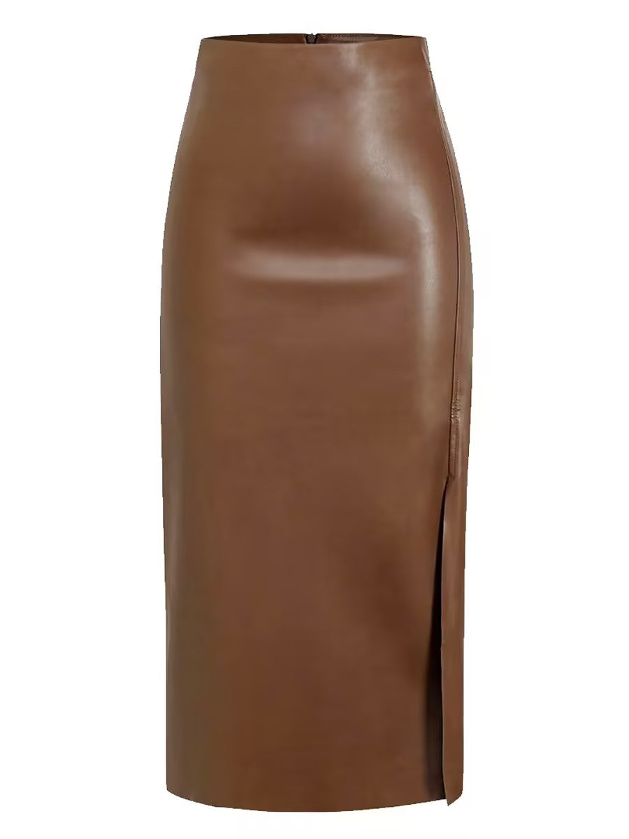PU-Look High-Waist Slit Bodycon Maxi Skirt | Zipper Boutique Long Skirt