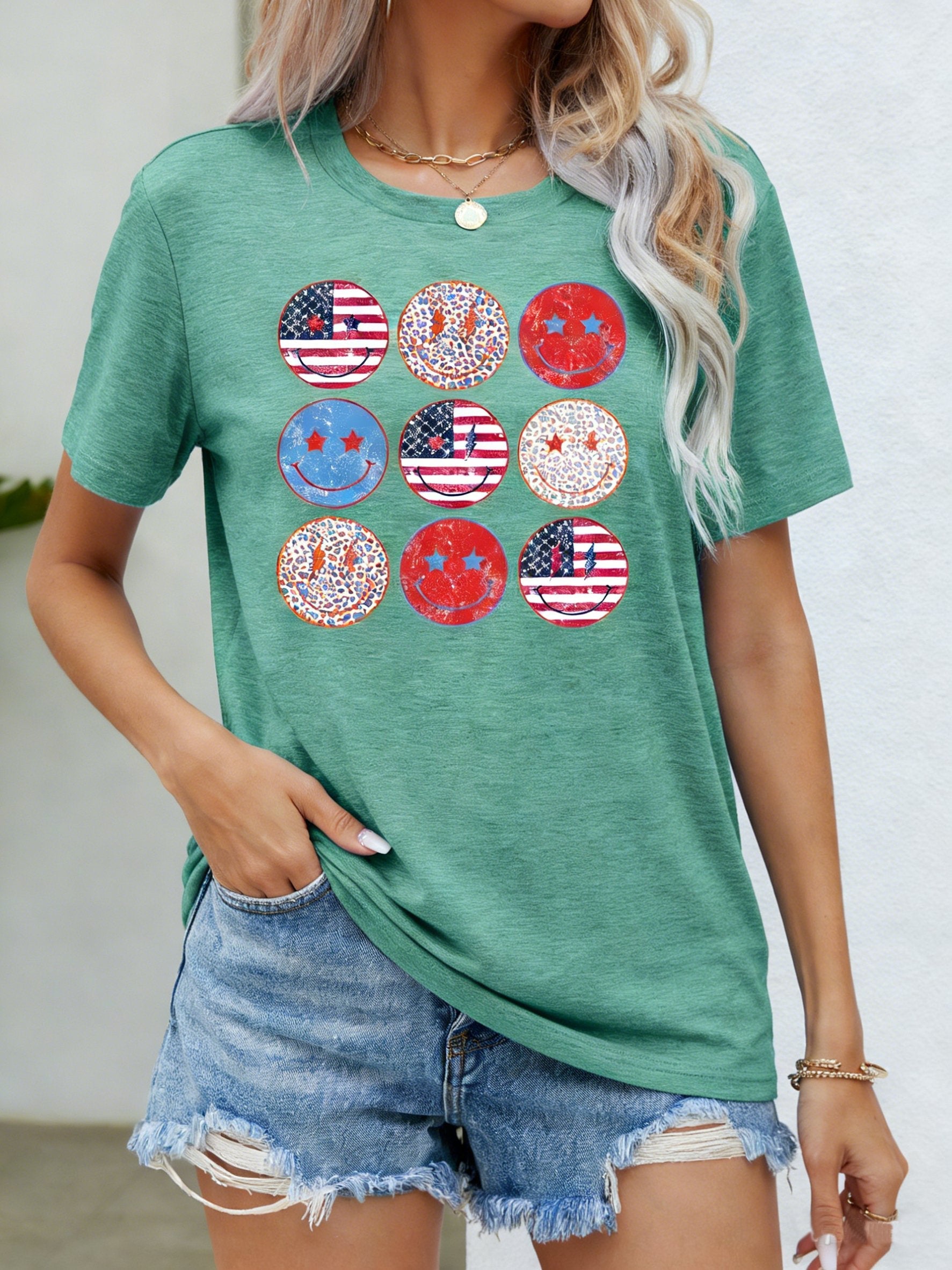 3D Printing Crew Neck Short Sleeve Independance Day Loose Going Out Casual T-Shirt