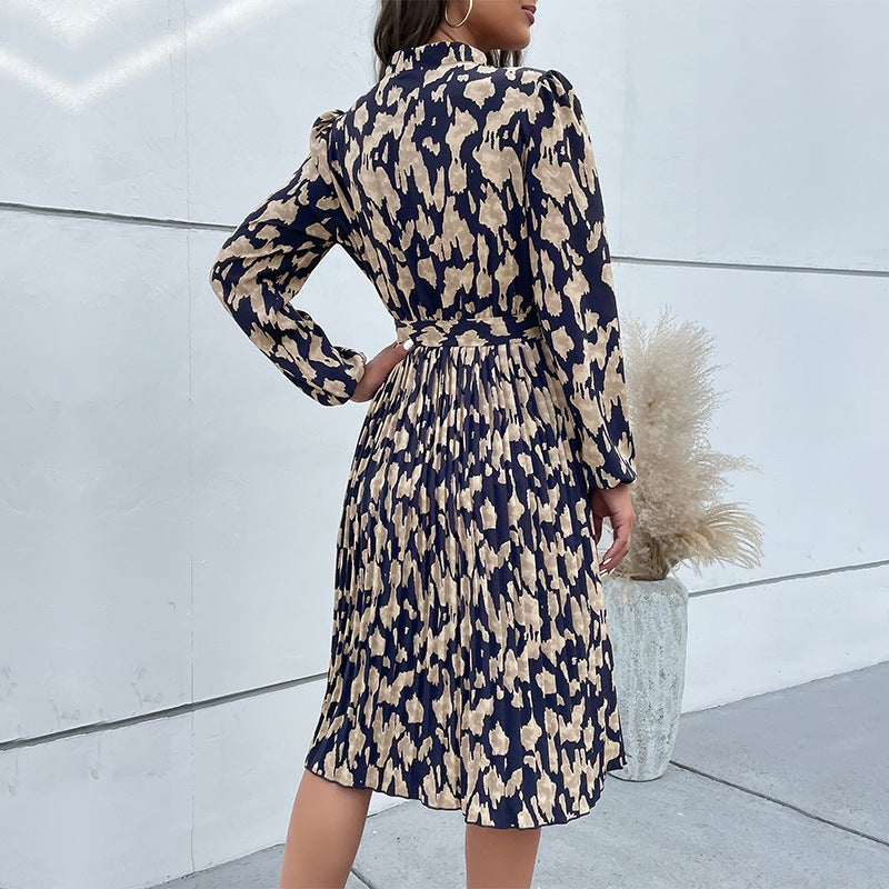 Autumn Ruched Printed V-Neck Long Sleeve Dress | Pullover Fall Boutique Dress