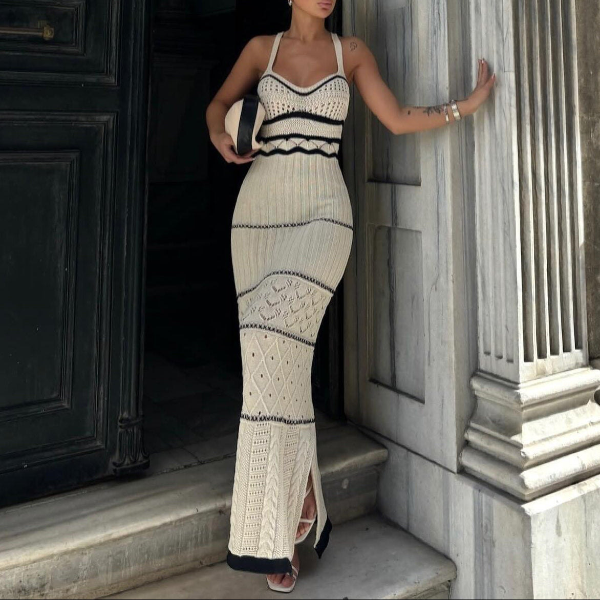 Strappy Slim Fit Slit Mermaid Knit Dress | Elegant Bodycon Boutique Dress