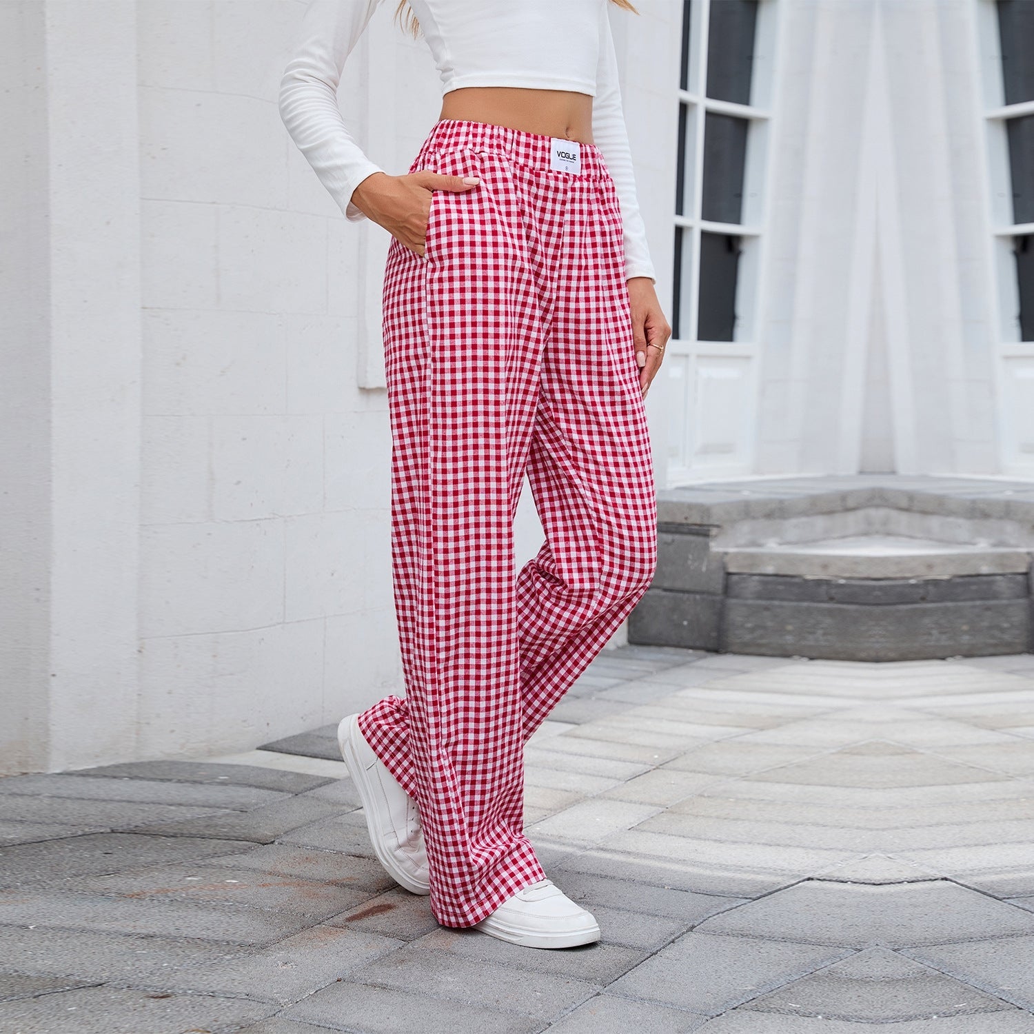 Cotton Plaid Loose Lounge Pants | Casual Long Pants for Everyday Wear