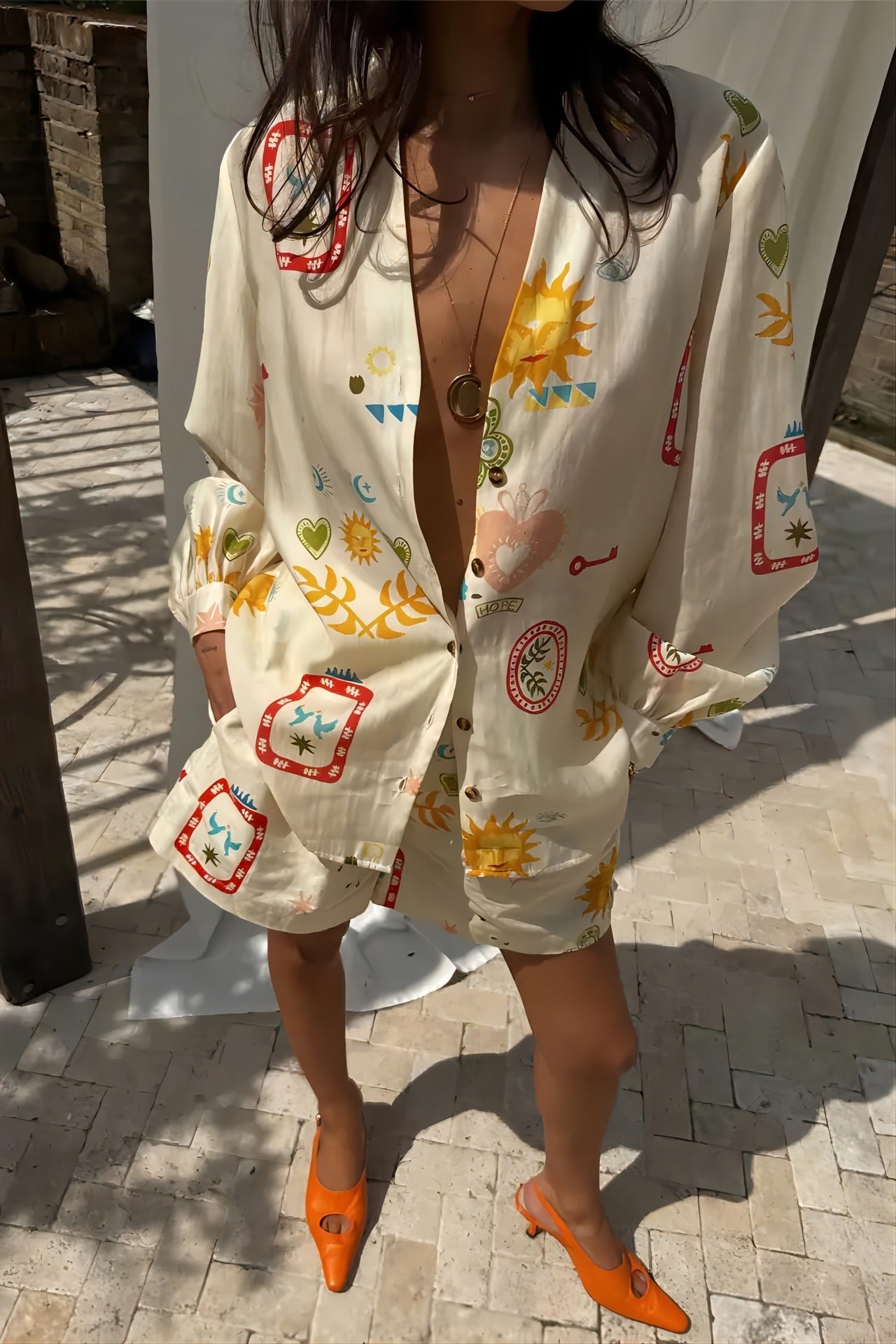 Printed Linen Shirt & Shorts Set | Resort Vacation Two-Piece Outfit