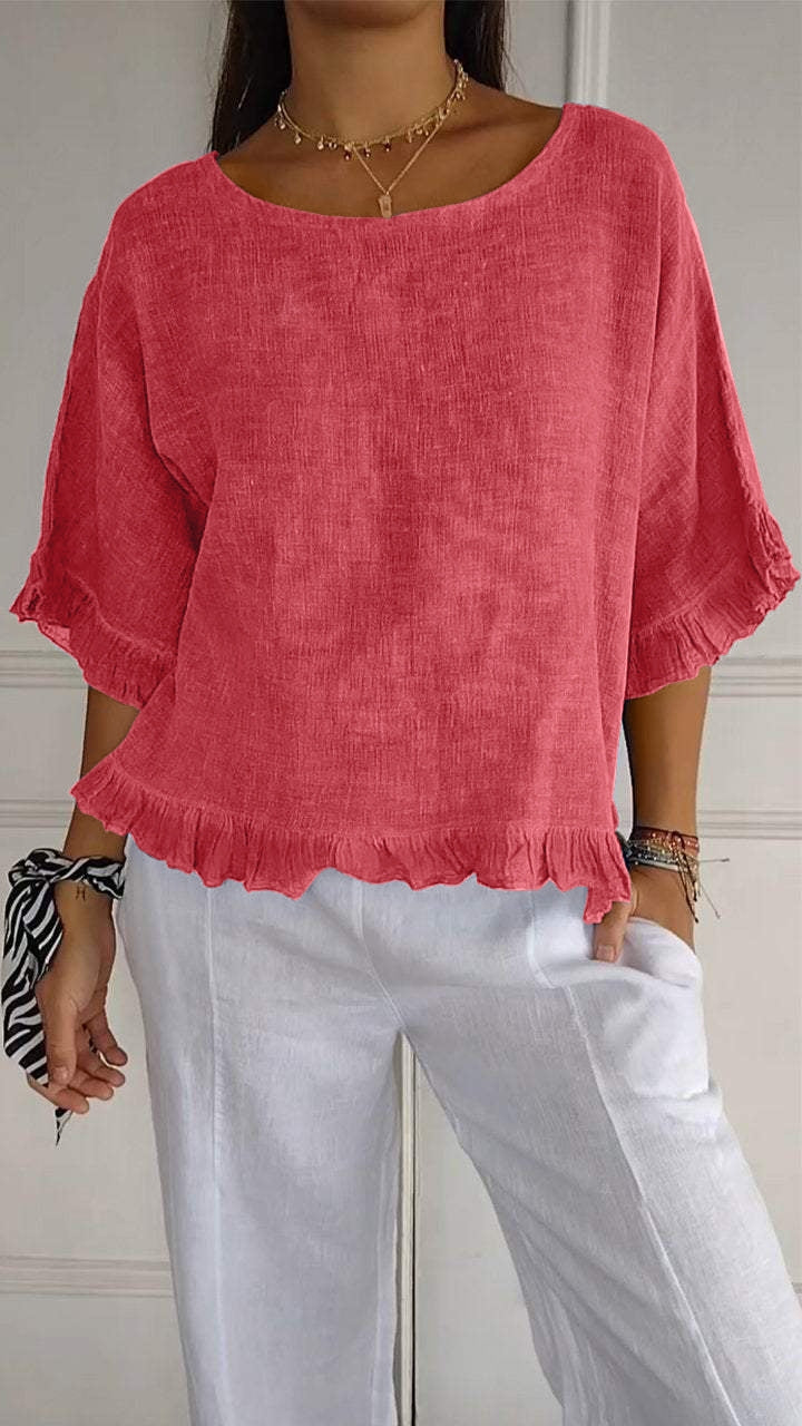 Cotton-Linen Relaxed Short Sleeve Shirt | Casual Summer Top