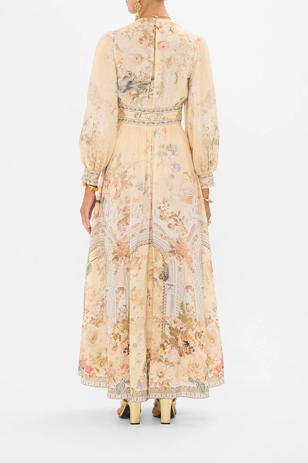 Printed V-Neck Puff Sleeve Belted Dress | Elegant Casual Midi Dress