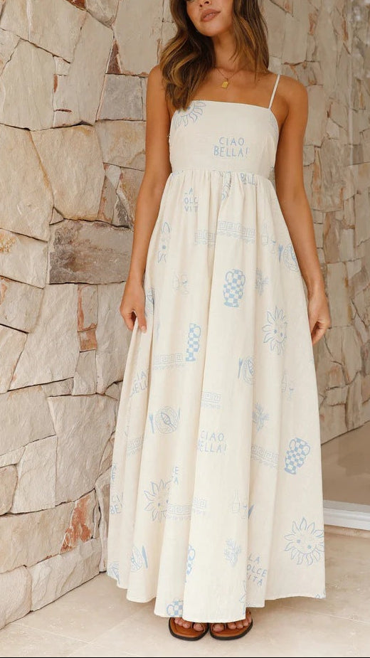 Printed Back Cut-Out Strappy Dress | Fresh Summer Vacation Boutique Dress