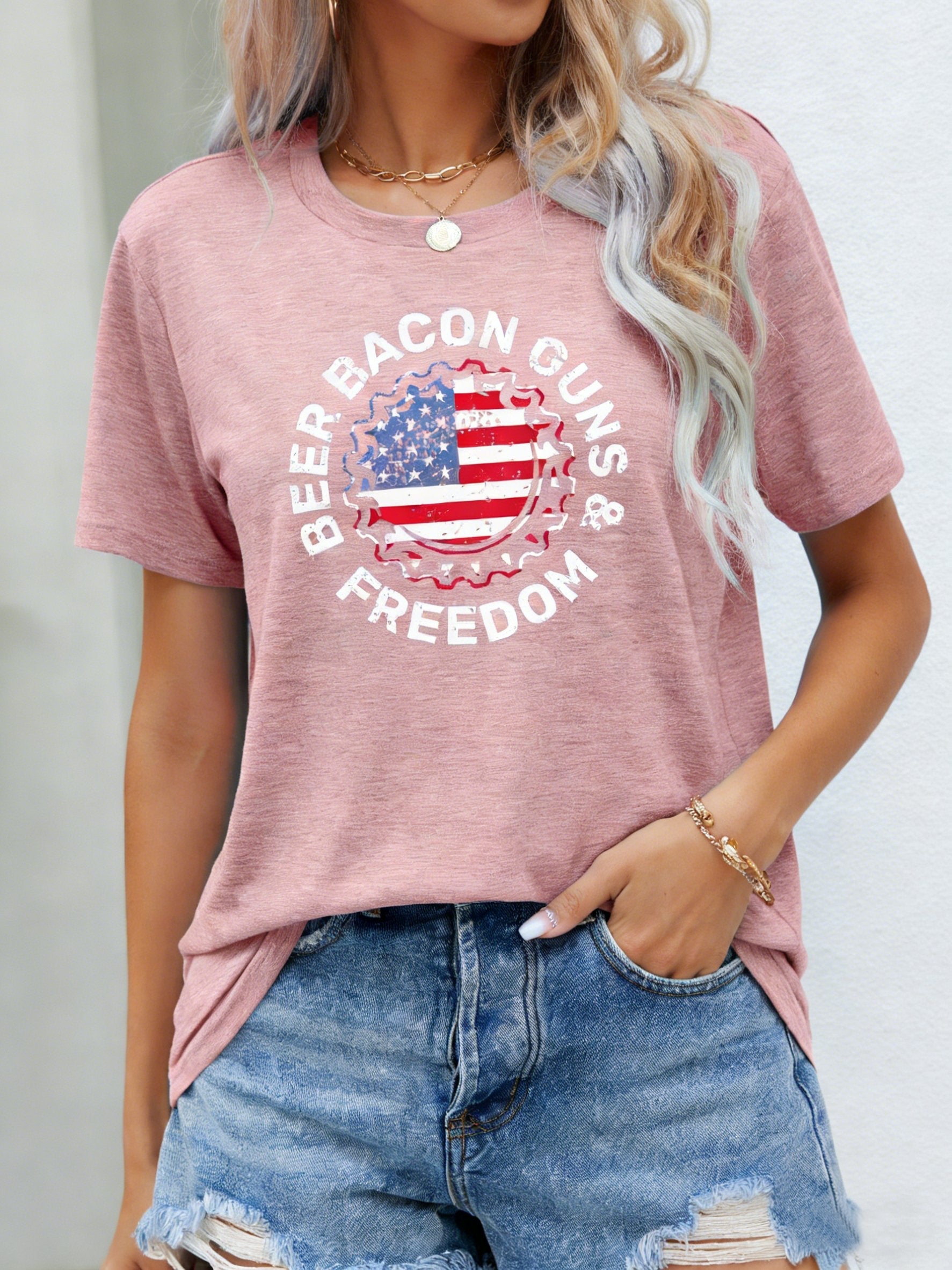 3D Printing Crew Neck Short Sleeve Independance Day Loose Going Out Casual T-Shirt