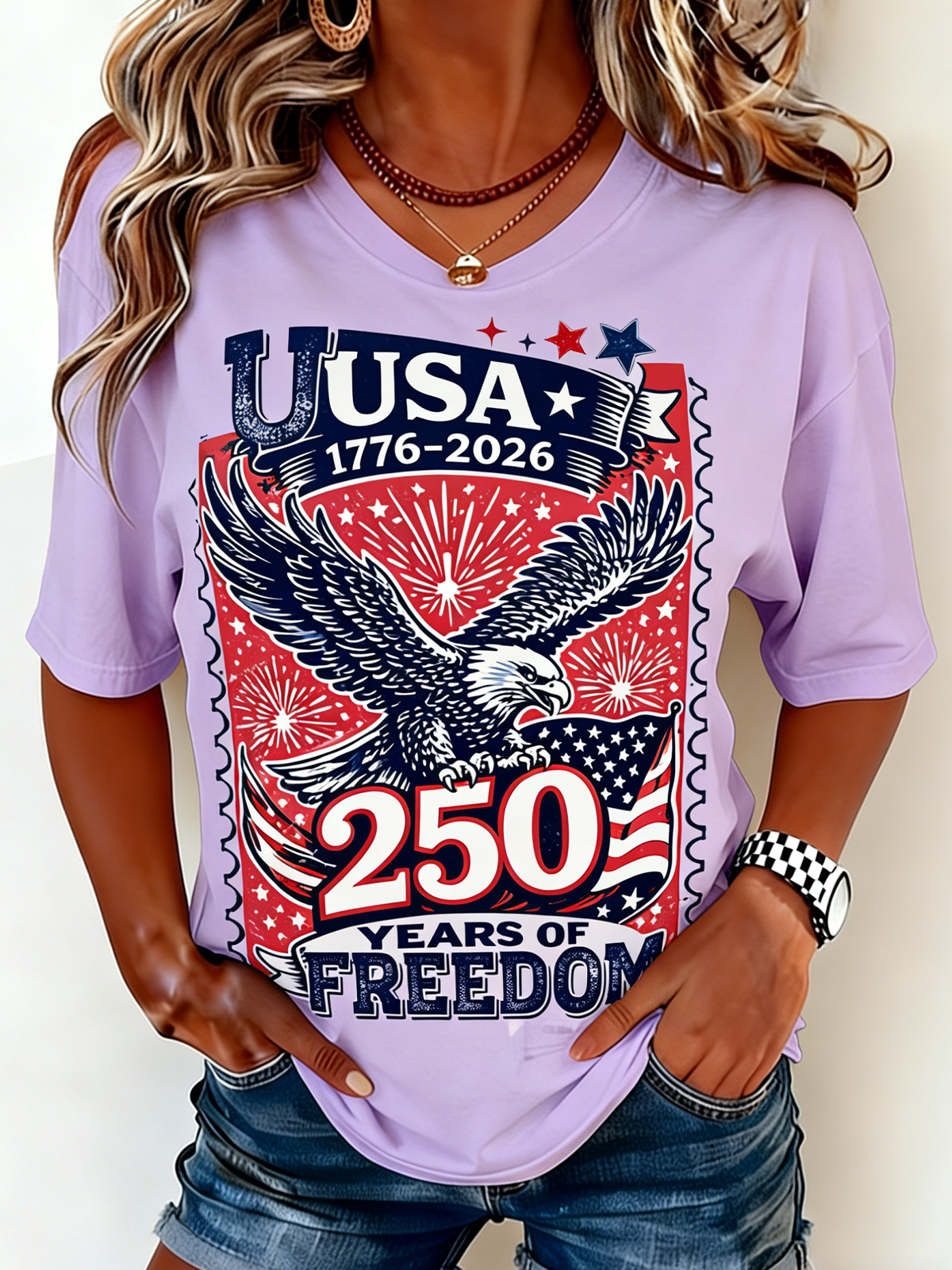 250th anniversary Crew Neck Independence Day Casual Regular Fit T-Shirt