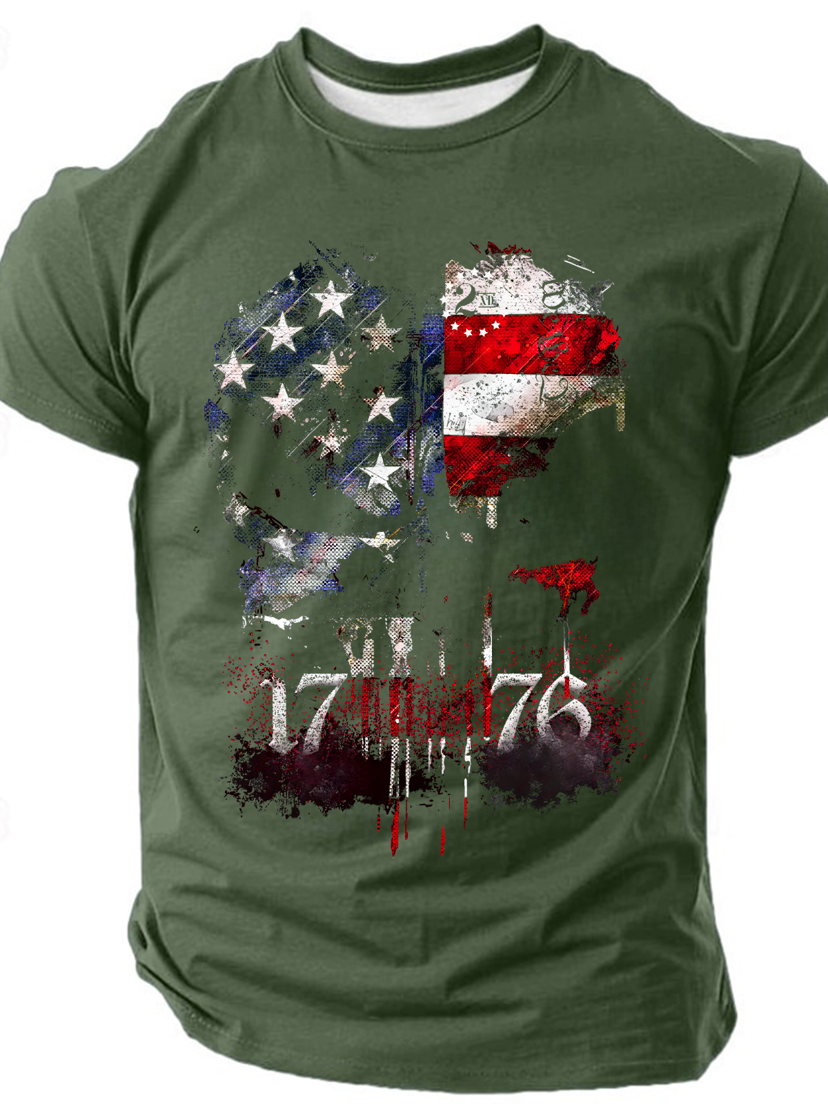 Skull, 1776 American Flag We The People Patriotism Cotton T-Shirt