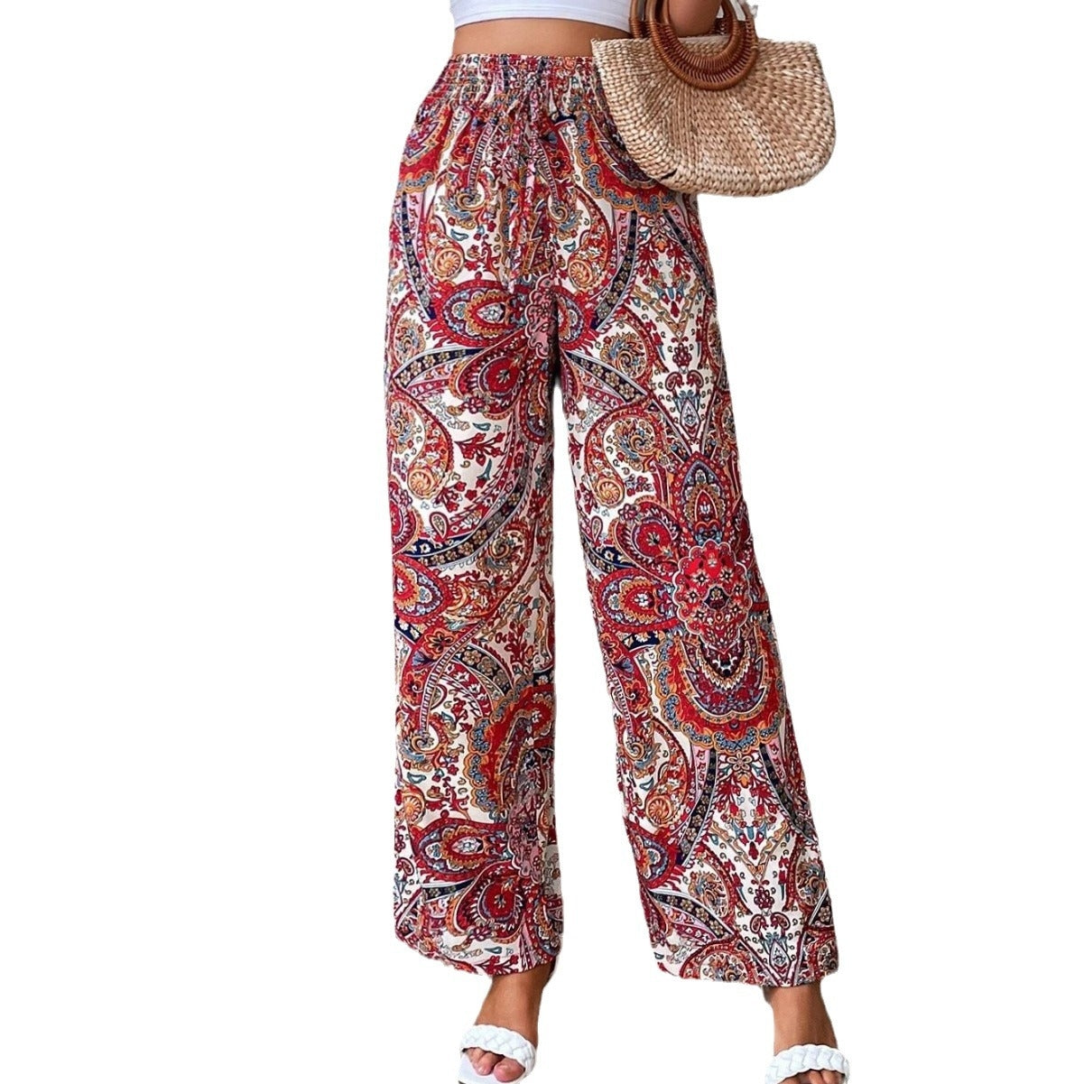 Printed Elastic Waist Wide-Leg Pants | Summer Casual Travel Trousers