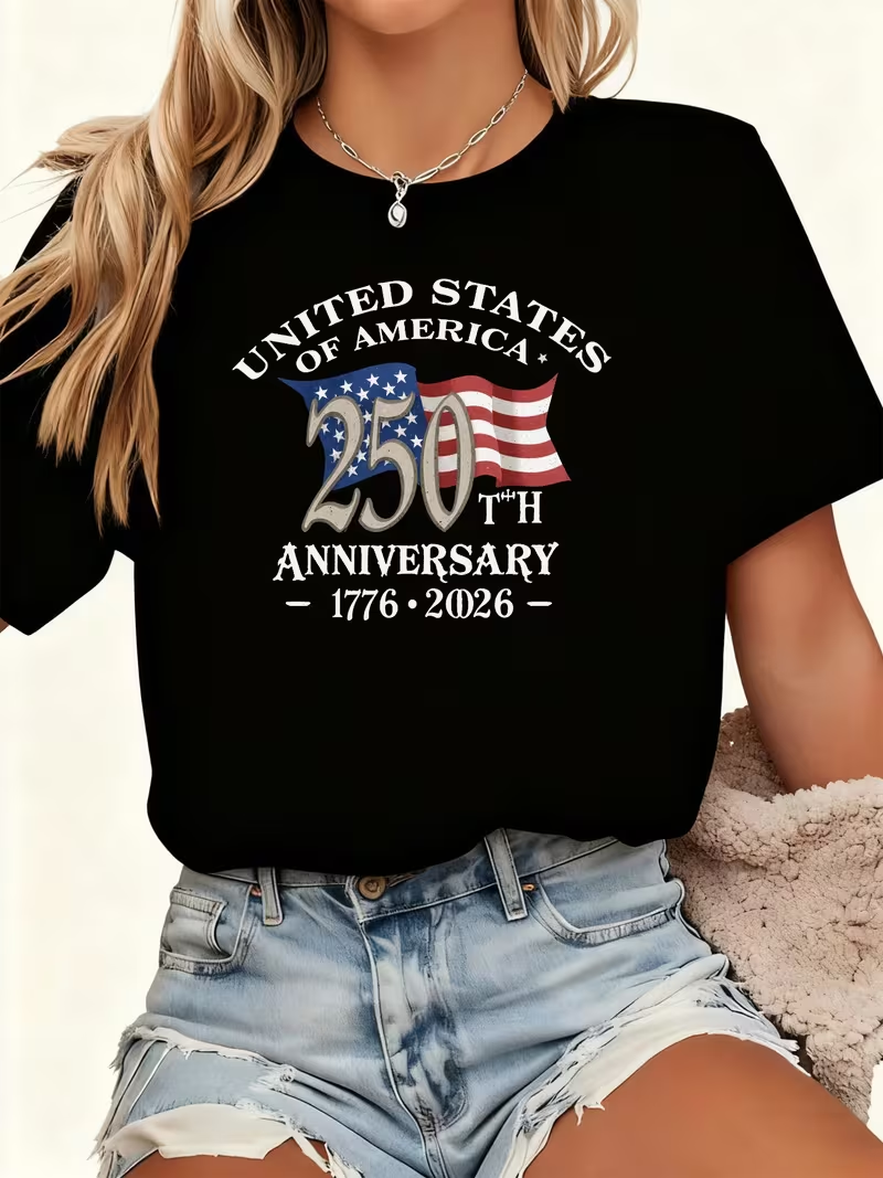 Women's 250th Anniversary Of The Founding Of the United States Short Sleeve T-shirt Summer Red Text Letters Printing Jersey Crew Neck Daily Going Out Casual Top