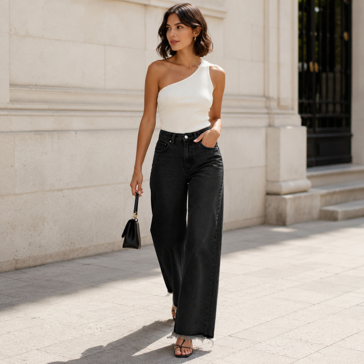 Washed Cotton Wide-Leg Floor-Length Jeans | Loose Fit Casual Denim Pants