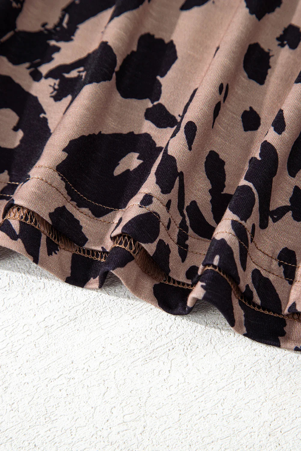 Brown Leopard Print V Neck Half Sleeve Oversized Tee