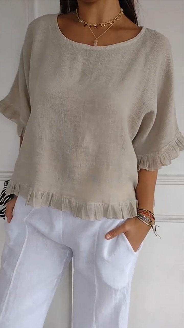Cotton-Linen Relaxed Short Sleeve Shirt | Casual Summer Top