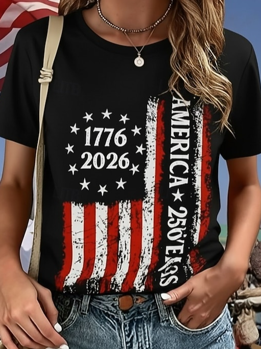 Casual Loose Crew Neck Letter Pattern T-Shirt