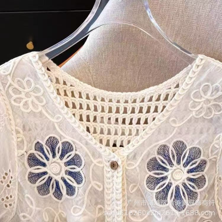 Korean Hollow Jacquard V-Neck Knit Cardigan Top