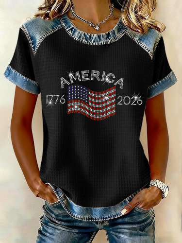 Women's 250th Anniversary Of The Founding Of the United States Short Sleeve T-shirt Summer  Text Letters Printing Jersey Crew Neck Daily Going Out Casual Top