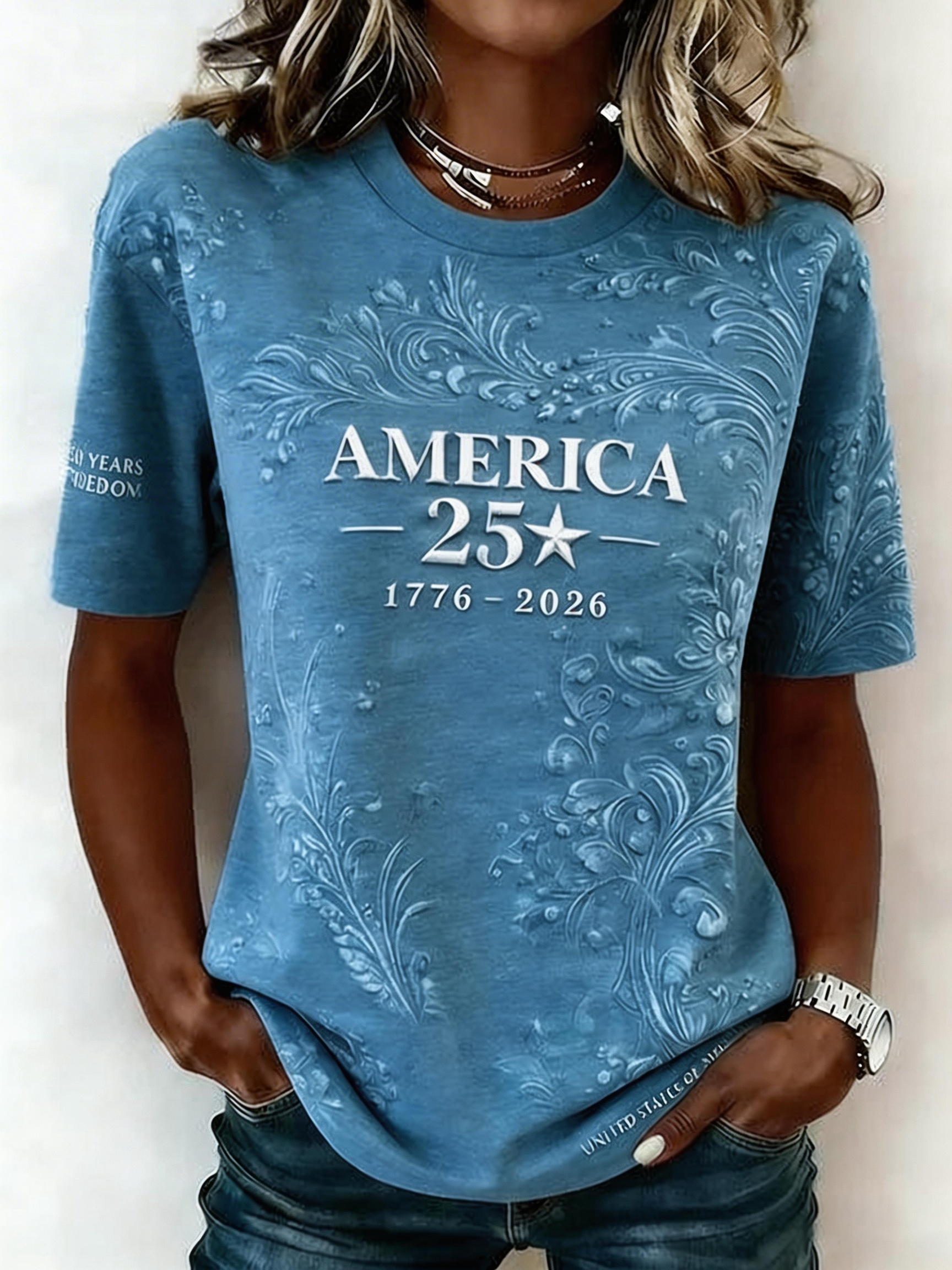 Grey Floral Cotton Casual T-Shirt