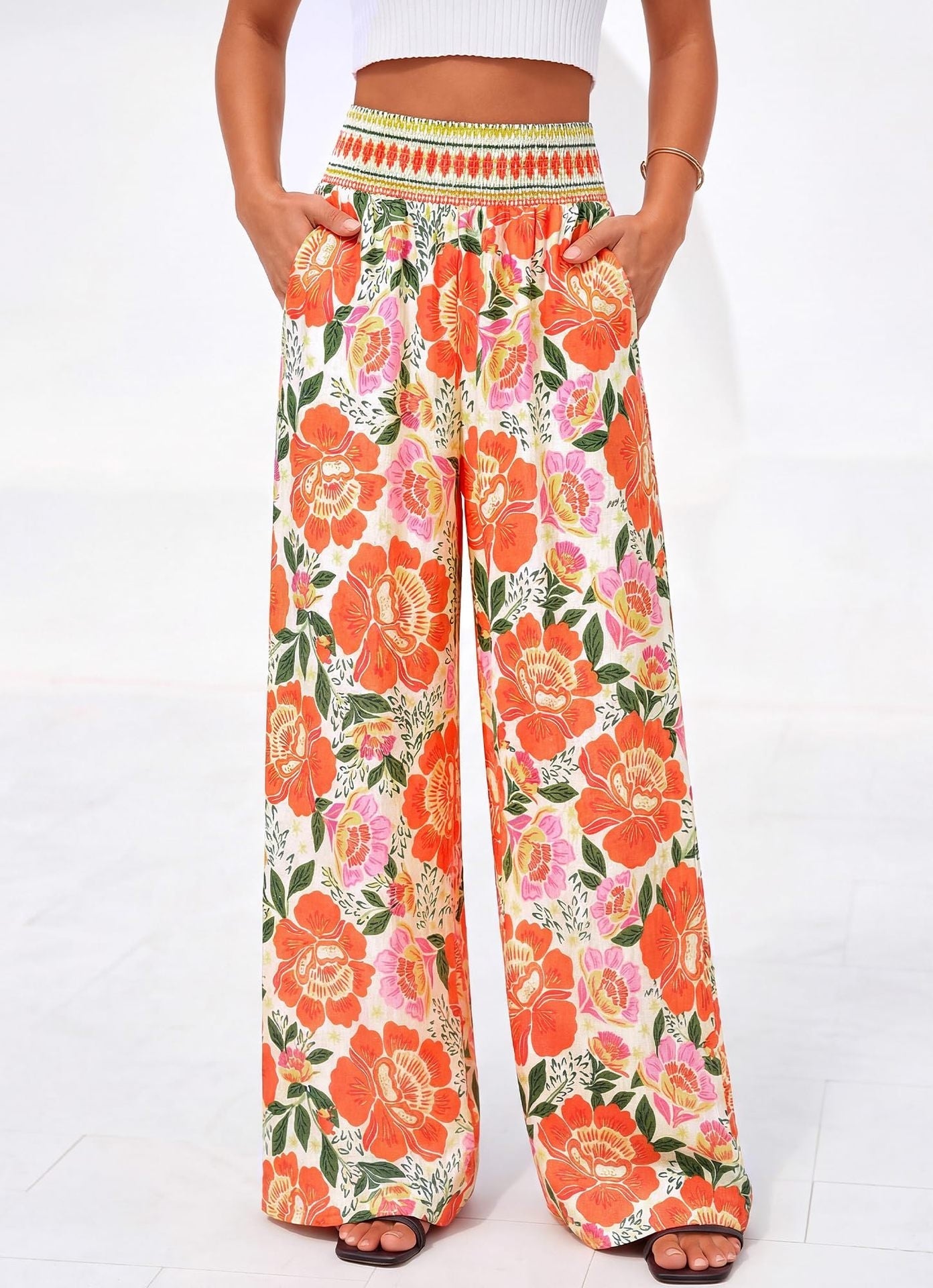Printed High-Waist Wide-Leg Pants | Casual Comfortable Travel Trousers
